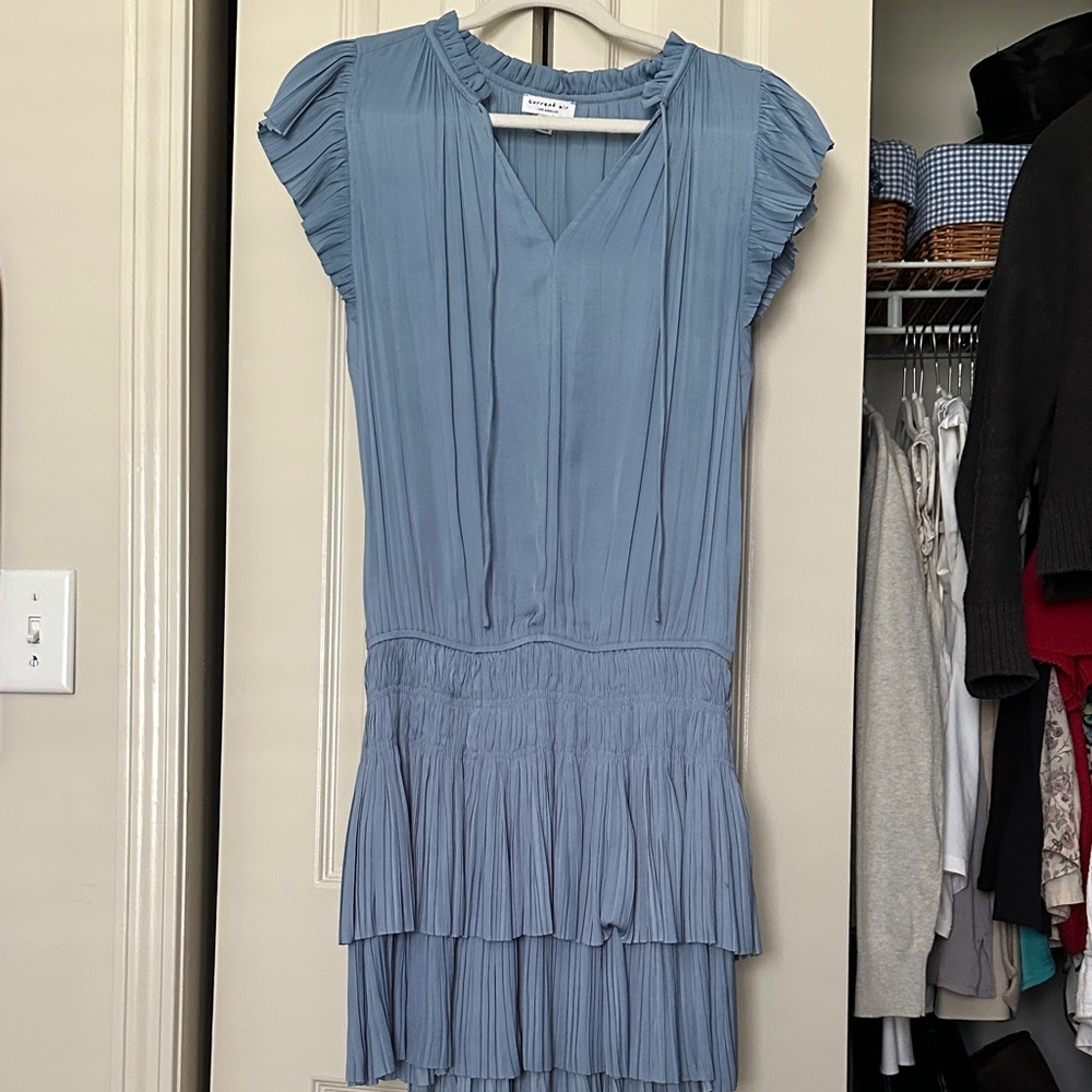 Current Air Dusty Blue Pleated Mini Dress